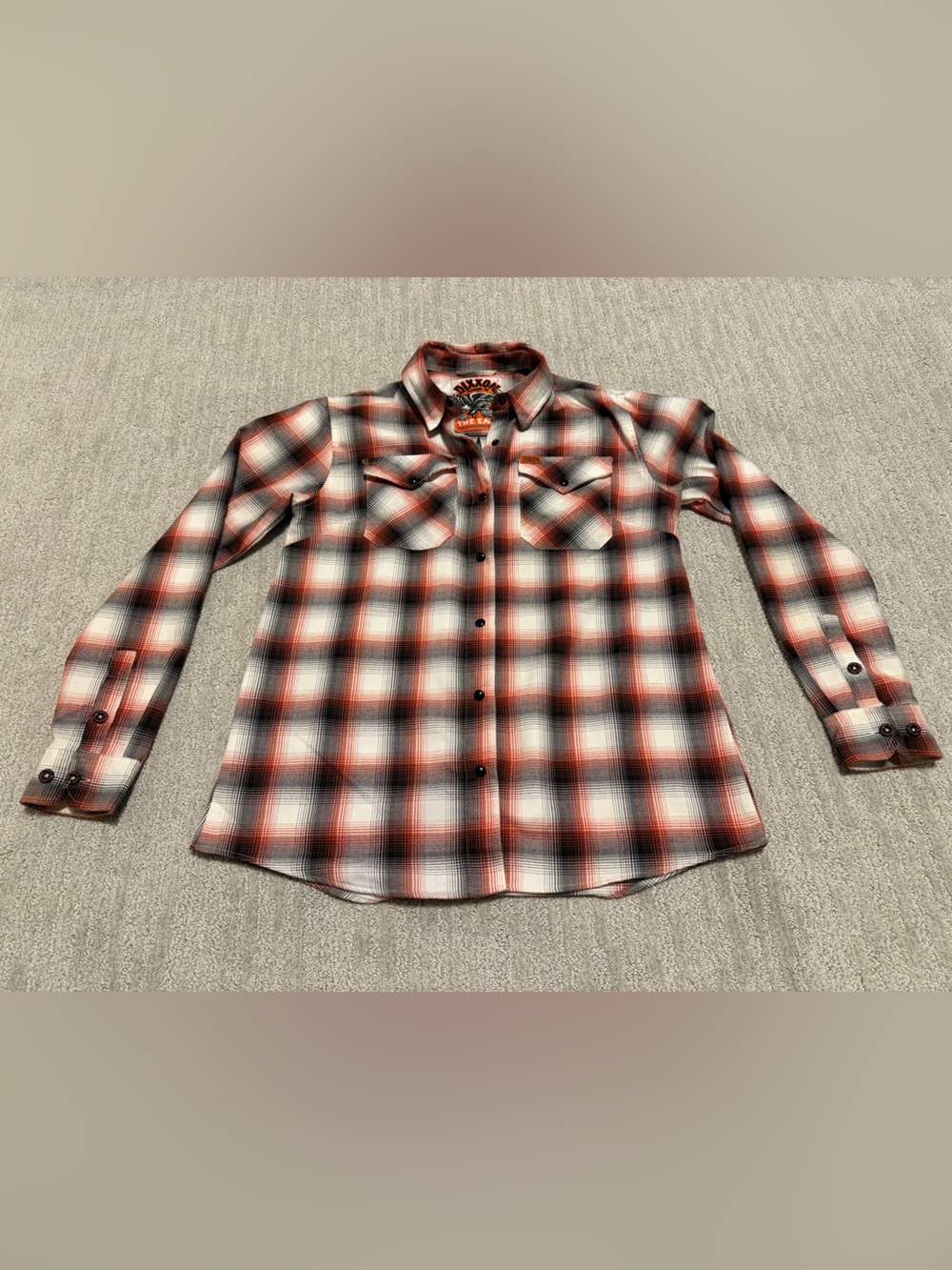 Dixxon The Eagle Flannel Long Sleeve Shirt - Womens Large Red-Orange Pearl Snap